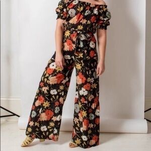 Warm Jumpsuit Meadows Wide Leg in Black Floral